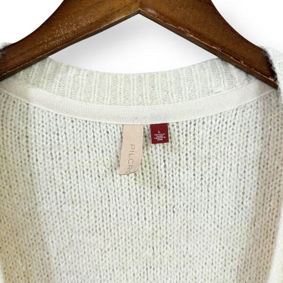 Anthropologie Pilcro Classic Longline Cardigan Womens L Ivory Cream Button Front - Picture 4 of 11
